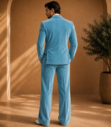 Men's Sky Blue Velvet Double Breasted Suit Back - Basaad Bespoke