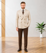 Men's Tailored Double Breasted Cream and Brown Suit - Basaad Bespoke