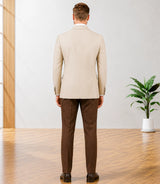 Men's Tailored Double Breasted Cream and Brown Suit Back - Basaad Bespoke