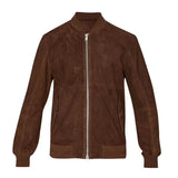 Men's Dark Brown Suede Leather Bomber Jacket