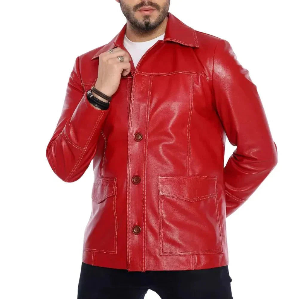 Fight Club Tyler Red Leather Jacket