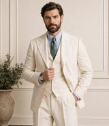 Shop 1920s Men's Cream 3 Piece Linen Suit - Basaad Bespoke
