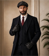 Shop Men's Black Peaky Blinders Pinstriped Overcoat - Basaad Bespoke