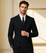 Shop Men’s Black Pinstripe Double Breasted Suit - Basaad Bespoke