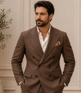 Shop Men's Brown Linen Double Breasted Suit  - Basaad Bespoke