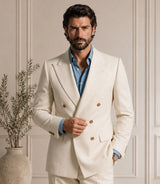 Shop Men’s Cream Double Breasted 2 Piece Suit - Basaad Bespoke