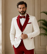 Shop Men’s Ivory and Red 3 Piece Tuxedo - Basaad Bespoke