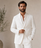 Shop Men's Linen White Relaxed Fit Wedding Suit - Basaad Bespoke