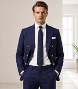 Shop Men's Navy Double Breasted Pinstripe Suit - Basaad Bespoke