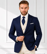 Shop Men's Navy & Ivory 3 Piece Suit - Basaad Bespoke