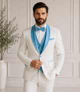 Shop Men's Off White & Aqua Blue Tuxedo  - Basaad Bespoke