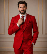 Shop Men's Red 3 Piece Suit - Basaad Bespoke
