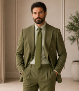 Shop Men's Solid Olive Green 2 Piece Suit - Basaad Bespoke