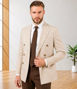 Shop Men's Tailored Double Breasted Cream and Brown Suit - Basaad Bespoke