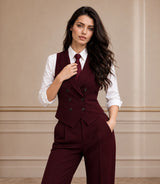 Shop Women's Burgundy  Sleeveless 2 Piece Suit - Basaad Bespoke