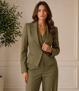 Shop Women's Olive Green Loose Fit 3 Piece Suit - Basaad Bespoke