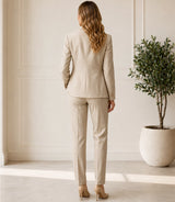 Women's Beige Linen 2 Piece Suit Back - Basaad Bespoke