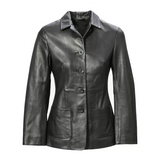 Women's Black Button Front Leather Jacket