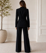Women's Black Double Breasted 2 Piece Suit Back - Basaad Bespoke