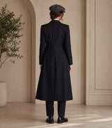 Women's Black Peaky Blinders Pinstripe Overcoat Set Back -  Basaad Bespoke