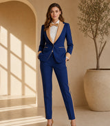 Women's Blue Hand-Stitched Formal Tuxedo - Basaad Bespoke