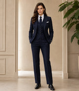 Women's Navy Pinstripe 3 Piece Suit - Basaad Bespoke