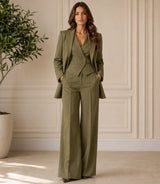  Women's Olive Green Loose Fit 3 Piece Suit - Basaad Bespoke