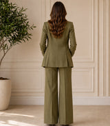  Women's Olive Green Loose Fit 3 Piece Suit Back - Basaad Bespoke