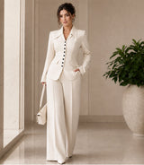 Women's Tailored  Cream Wide-Leg Pantsuit Set - Basaad Bespoke
