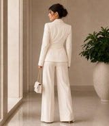 Women's Tailored  Cream Wide-Leg Pantsuit Set Back - Basaad Bespoke