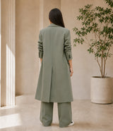 Women's Tailored Green 3 Piece Overcoat Back - Basaad Bespoke