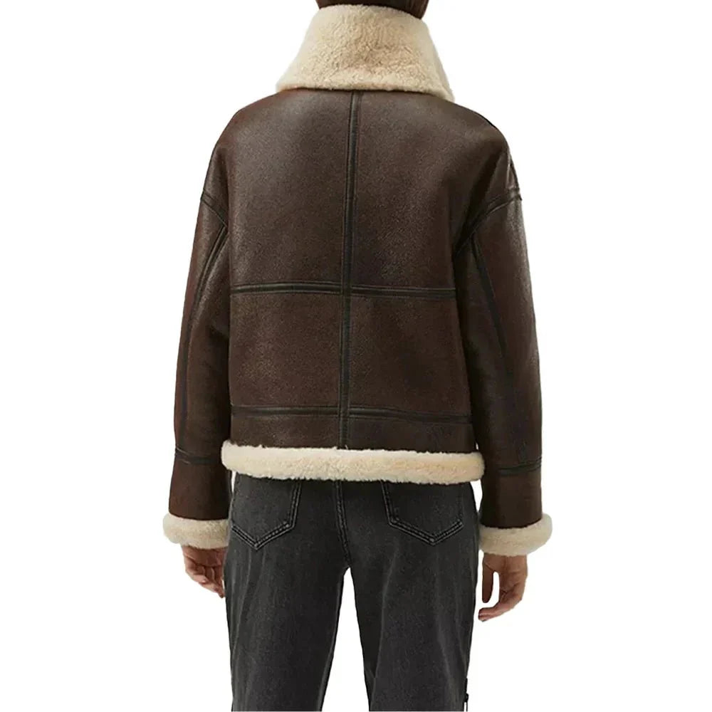 Women’s Chocolate Brown Hooded B3 Aviator Bomber Jacket
