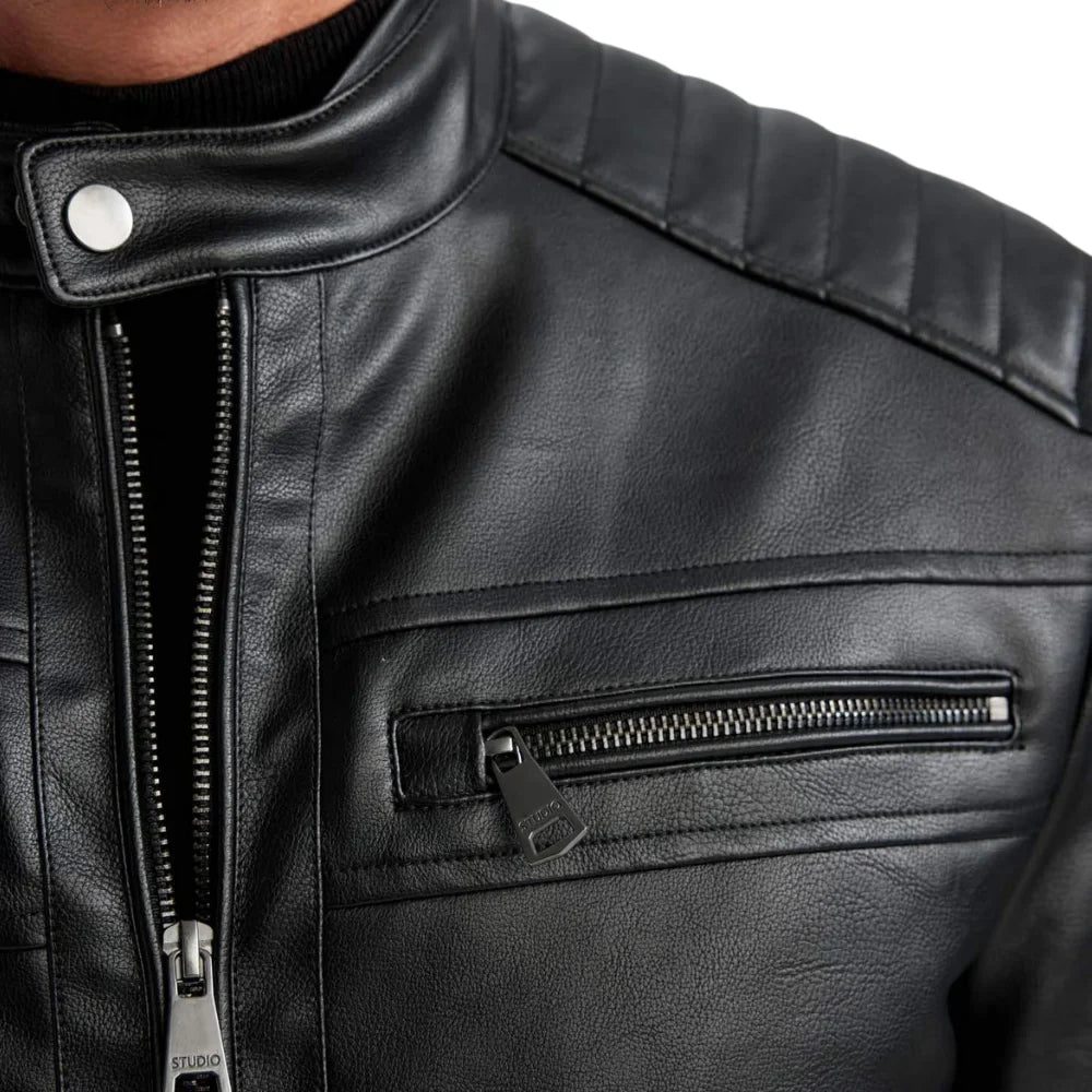 Men's Black Quilted Biker Leather Jacket