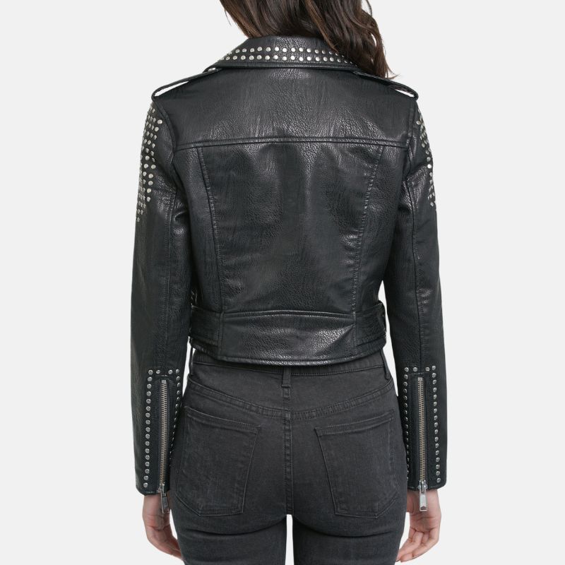 Women Punk Style Black Studded Leather Jacket