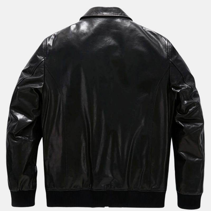 Mens Patched Black Bomber Leather Jacket