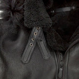 Men’s Black Hooded Shearling Leather Bomber Jacket