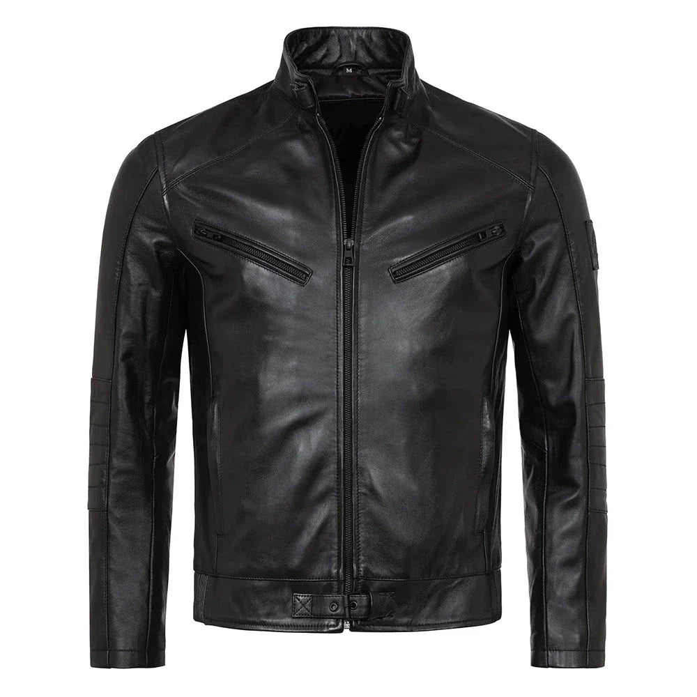 Men's Vintage Slim Fit Black Motorcycle  Leather Jacket