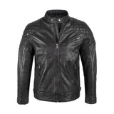 Mens Padded Black Cafe Racer Leather Jacket