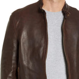 Men's Real Chocolate Brown Cafe Racer Leather Jacket