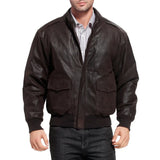 Men's Distressed Brown Leather A2 Bomber Jacket
