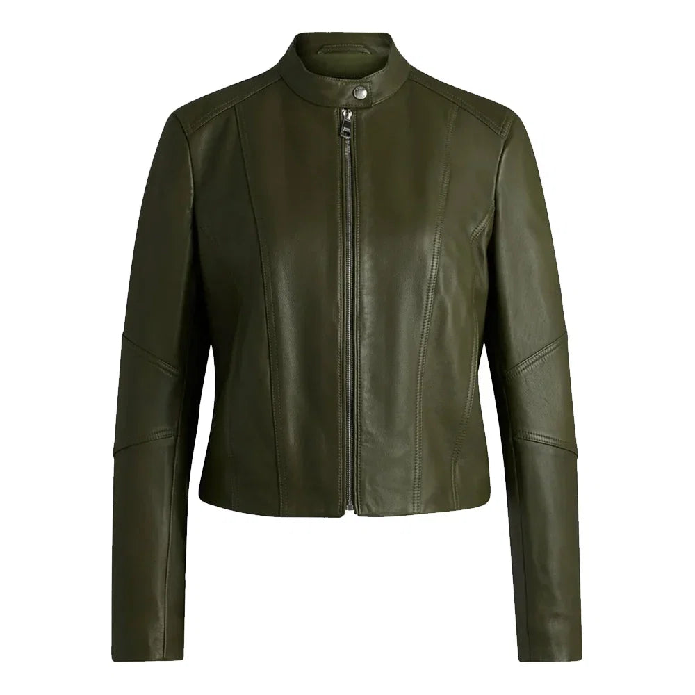 Women’s Dark Green Cafe Racer Leather Jacket