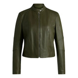 Women’s Dark Green Cafe Racer Leather Jacket