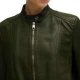Women’s Dark Green Cafe Racer Leather Jacket