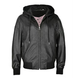 Women's Black Hooded Leather Bomber Jacket