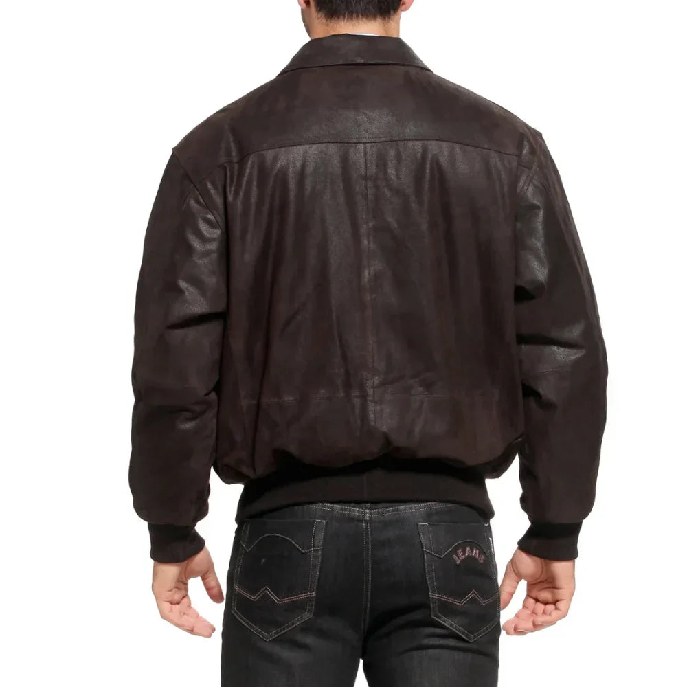 Men's Distressed Brown Leather A2 Bomber Jacket