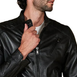Men's Quilted Black Cafe Racer Leather Jacket