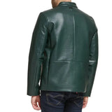 Men's Green Quilted Croco Style Cafe Racer Leather Jacket