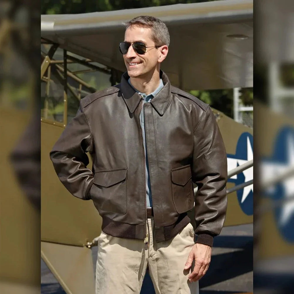 A2 Distressed Aviator Brown Leather Bomber Jacket