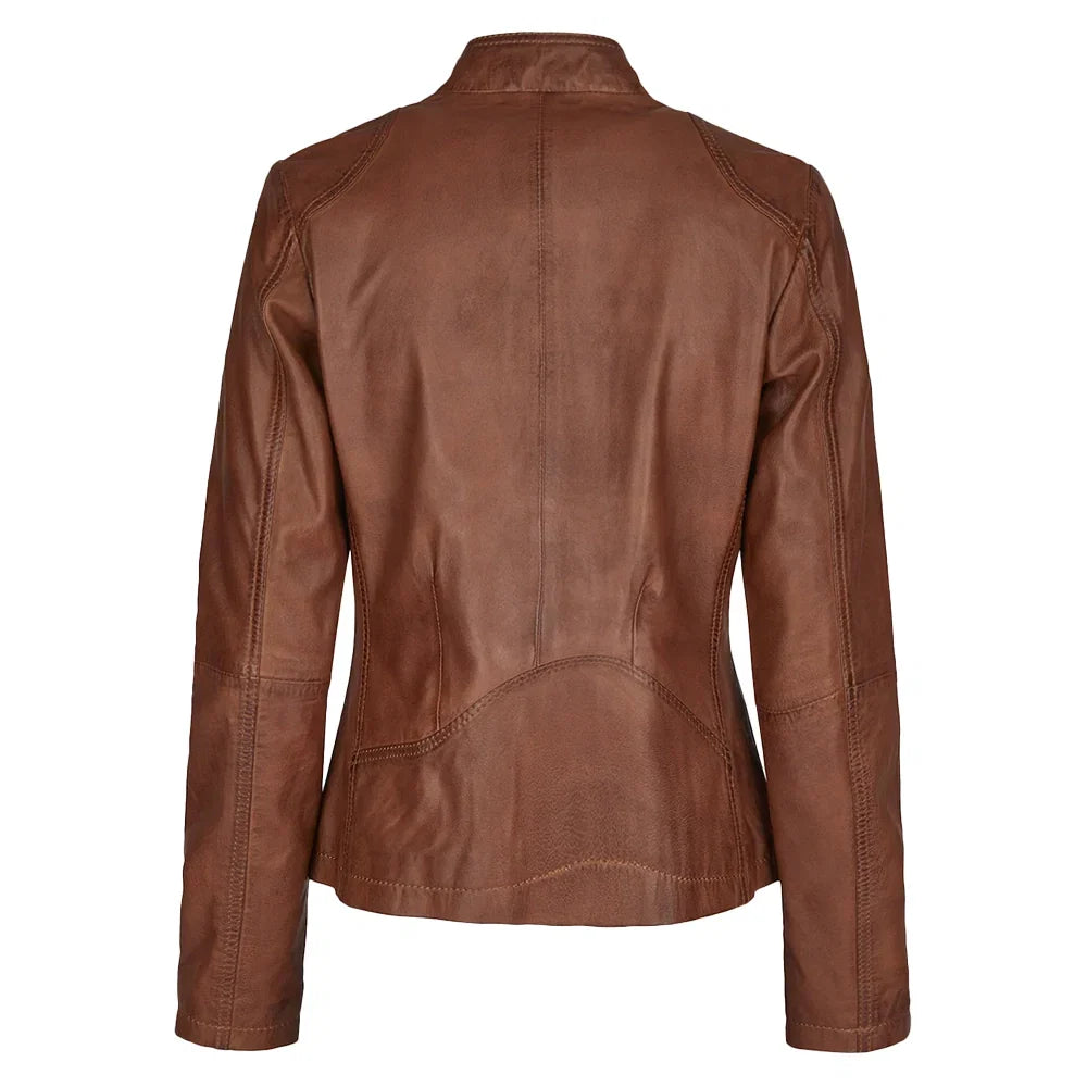 Regular Fit Genuine Lambskin Brown Womens Leather Jacket