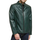 Men's Green Quilted Croco Style Cafe Racer Leather Jacket